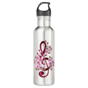 Musical treble clef notes with Sakura flowers 710 Ml Water Bottle