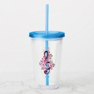 Musical treble clef notes with Sakura flowers Acrylic Tumbler