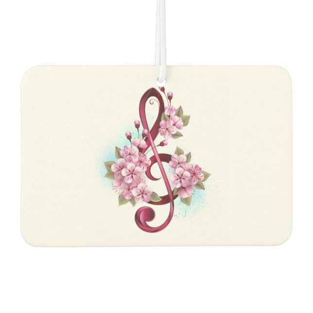 Musical treble clef notes with Sakura flowers Air Freshener (Front)