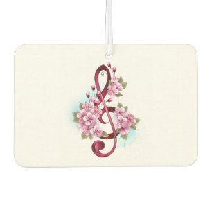 Musical treble clef notes with Sakura flowers Air Freshener