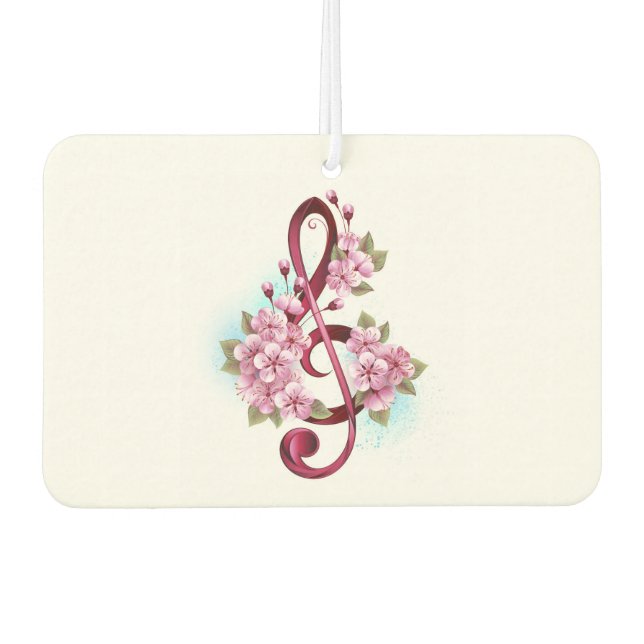 Musical treble clef notes with Sakura flowers Air Freshener (Front)