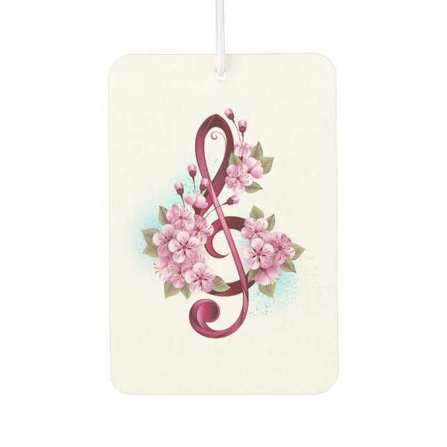 Musical treble clef notes with Sakura flowers Air Freshener (Front)