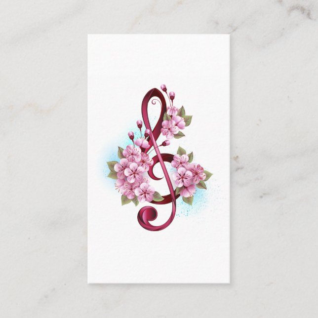 Musical treble clef notes with Sakura flowers Appointment Card (Front)