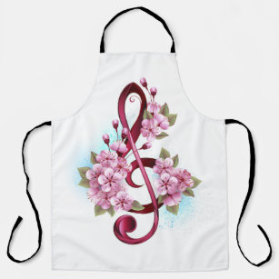 Musical treble clef notes with Sakura flowers Apron