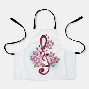 Musical treble clef notes with Sakura flowers Apron