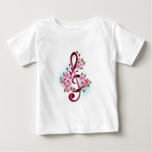 Musical treble clef notes with Sakura flowers Baby T-Shirt