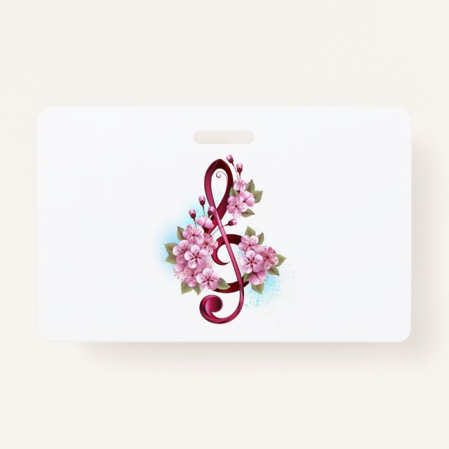 Musical treble clef notes with Sakura flowers Badge (Front)