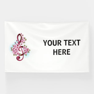 Musical treble clef notes with Sakura flowers Banner