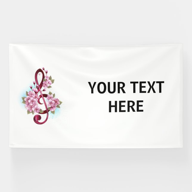 Musical treble clef notes with Sakura flowers Banner (Horizontal)