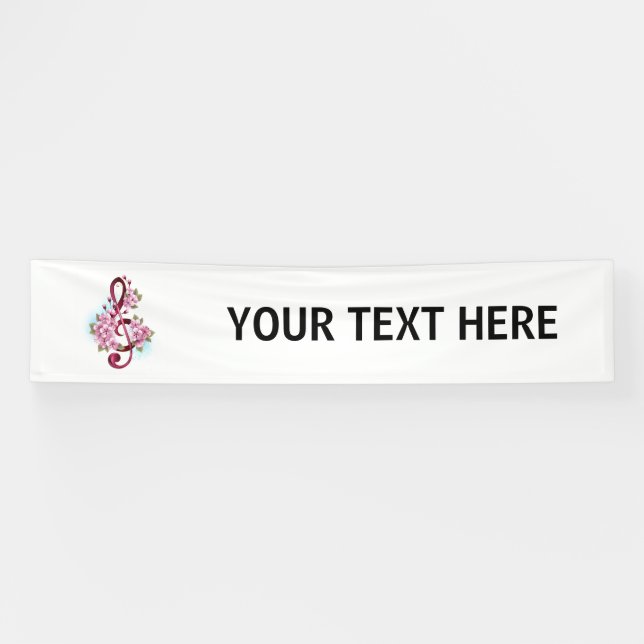 Musical treble clef notes with Sakura flowers Banner (Horizontal)