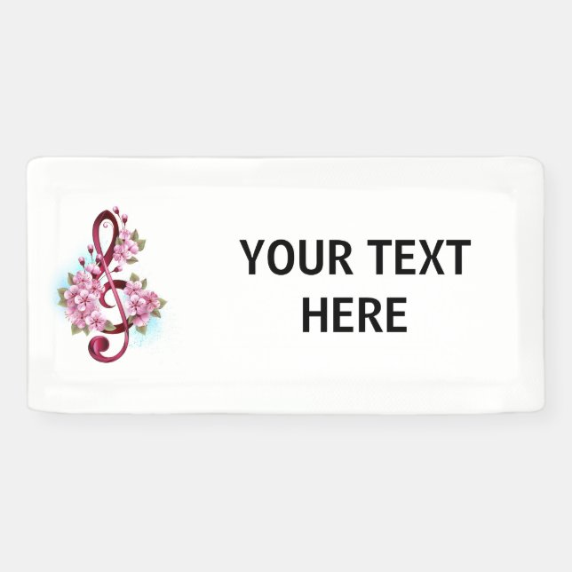 Musical treble clef notes with Sakura flowers Banner (Horizontal)