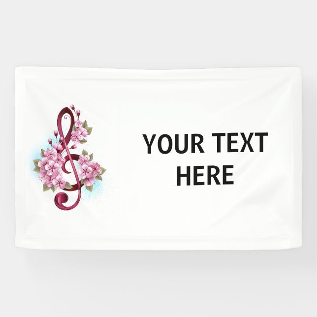 Musical treble clef notes with Sakura flowers Banner (Horizontal)