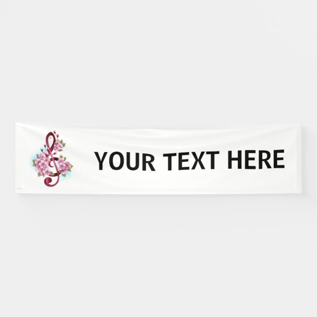 Musical treble clef notes with Sakura flowers Banner (Horizontal)