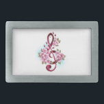 Musical treble clef notes with Sakura flowers Belt Buckle<br><div class="desc">Pink treble clef with delicate,  detailed pink Japanese cherry blossoms against white background painted over with light blue paint. Blooming pink sakura.</div>