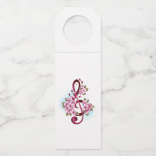 Musical treble clef notes with Sakura flowers Bottle Tag