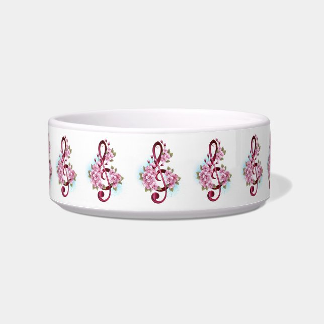 Musical treble clef notes with Sakura flowers Bowl (Front)