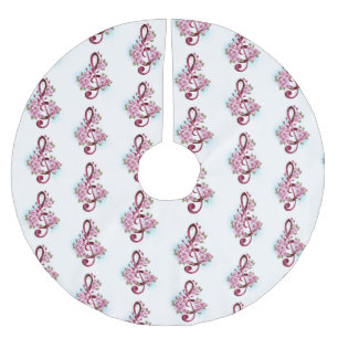 Musical treble clef notes with Sakura flowers Brushed Polyester Tree Skirt