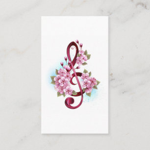 Musical treble clef notes with Sakura flowers Calling Card