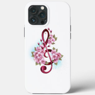 Musical treble clef notes with Sakura flowers iPhone 13 Pro Max Case