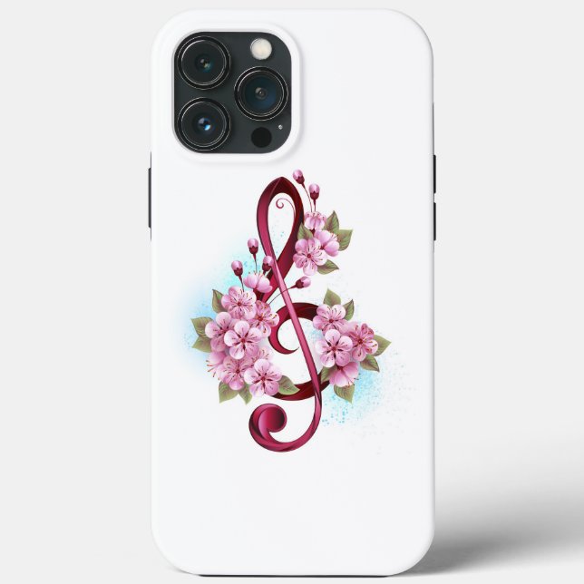 Musical treble clef notes with Sakura flowers Case-Mate iPhone Case (Back)