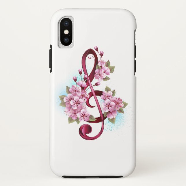 Musical treble clef notes with Sakura flowers Case-Mate iPhone Case (Back)