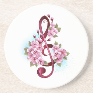 Musical treble clef notes with Sakura flowers Coaster