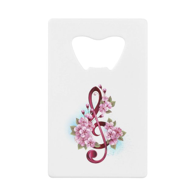 Musical treble clef notes with Sakura flowers Credit Card Bottle Opener (Front)