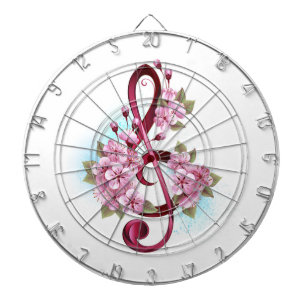 Musical treble clef notes with Sakura flowers Dartboard