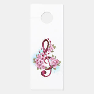 Musical treble clef notes with Sakura flowers Door Hanger
