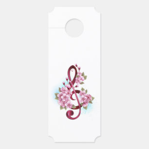Musical treble clef notes with Sakura flowers Door Hanger