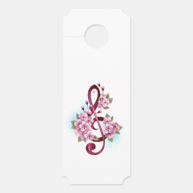 Musical treble clef notes with Sakura flowers Door Hanger (Front)