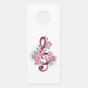Musical treble clef notes with Sakura flowers Door Hanger