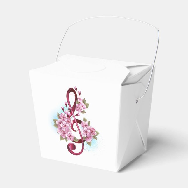 Musical treble clef notes with Sakura flowers Favor Box (Front Side)