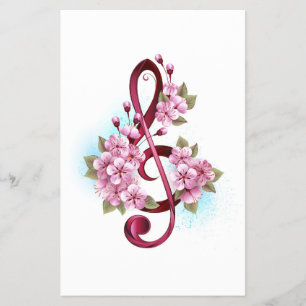 Musical treble clef notes with Sakura flowers Flyer