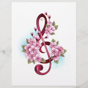 Musical treble clef notes with Sakura flowers Flyer