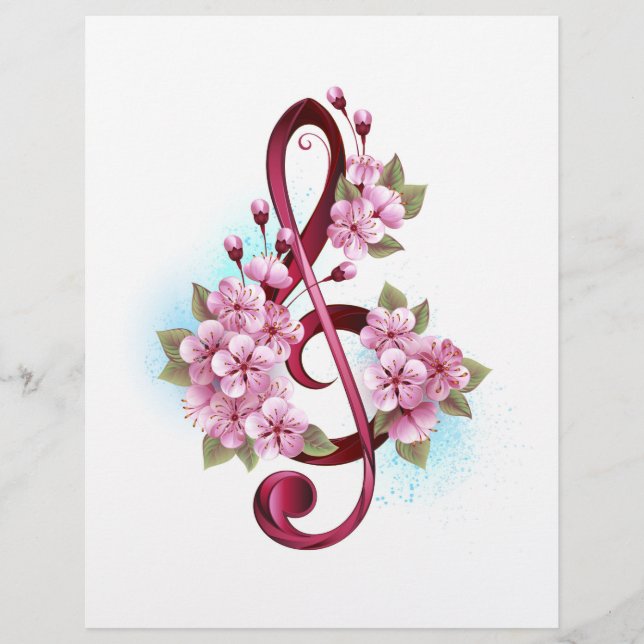 Musical treble clef notes with Sakura flowers Flyer (Front)