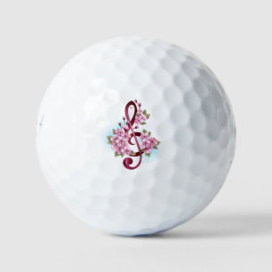 Musical treble clef notes with Sakura flowers Golf Balls