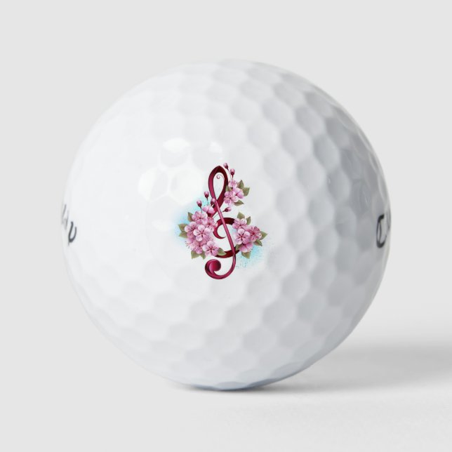 Musical treble clef notes with Sakura flowers Golf Balls (Front)