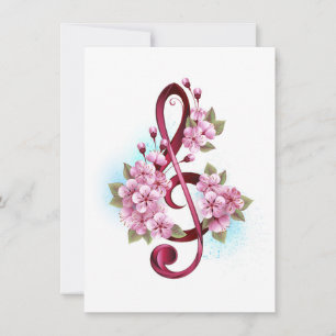 Musical treble clef notes with Sakura flowers Invitation