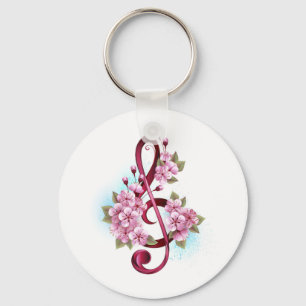 Musical treble clef notes with Sakura flowers Keychain