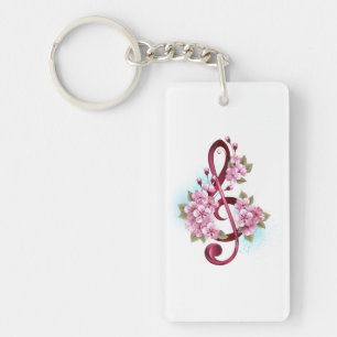 Musical treble clef notes with Sakura flowers Keychain