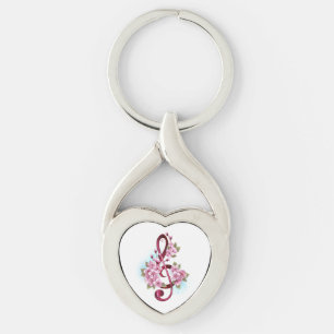 Musical treble clef notes with Sakura flowers Keychain