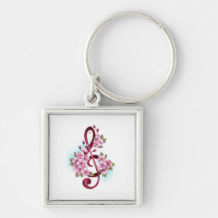 Musical treble clef notes with Sakura flowers Keychain