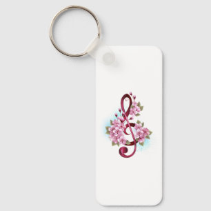 Musical treble clef notes with Sakura flowers Keychain