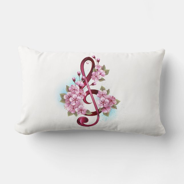 Musical treble clef notes with Sakura flowers Lumbar Pillow (Front)