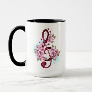 Musical treble clef notes with Sakura flowers Mug