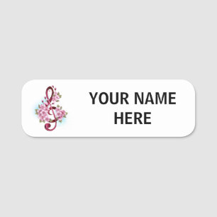 Musical treble clef notes with Sakura flowers Name Tag