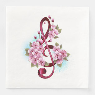 Musical treble clef notes with Sakura flowers Napkin