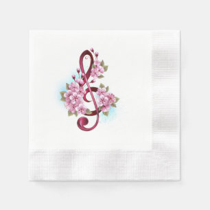 Musical treble clef notes with Sakura flowers Napkin