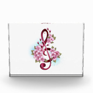 Musical treble clef notes with Sakura flowers Photo Block